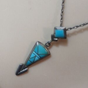 Rare Turquoise Inlay Sterling Pendant Vintage Signed JP
